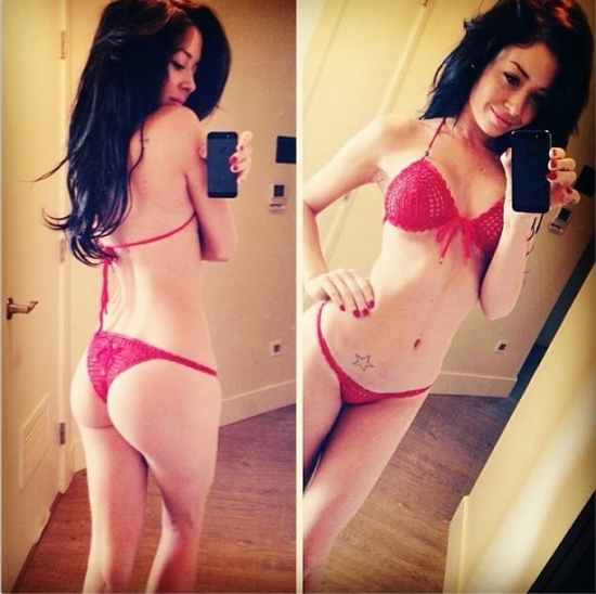 Cute girl in red lingerie hot body