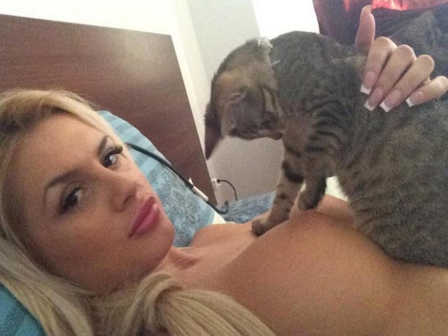 Beautiful naked tits and cat