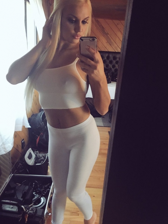 Hot blonde in white outfit
